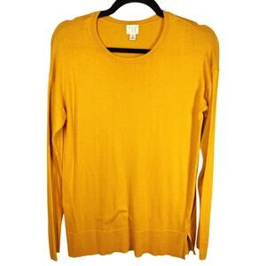 A New Day, Size Medium, Mustard Yellow Fine Knit Sweater, Modal Blend, Pointelle